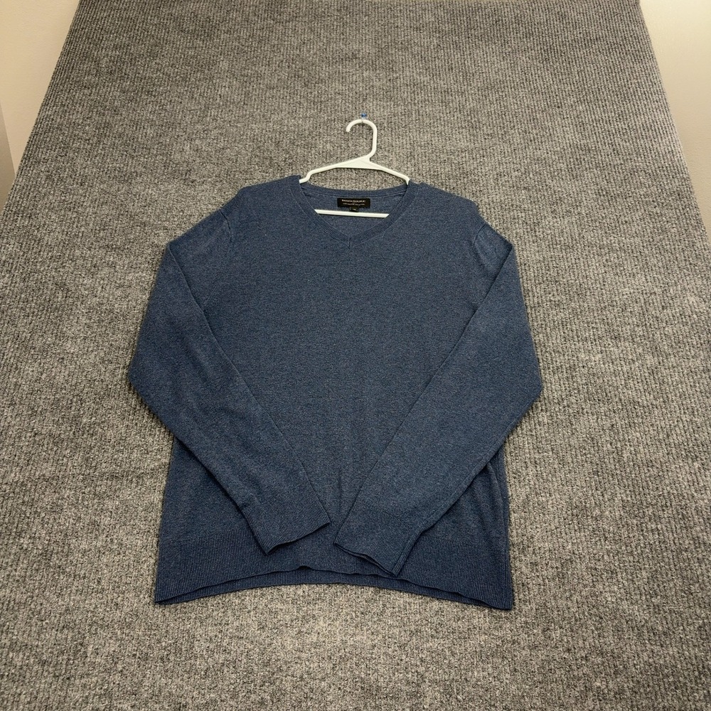 Banana Republic Sweater Mens M Blue Cotton Blend Luxe V Neck Classic Style